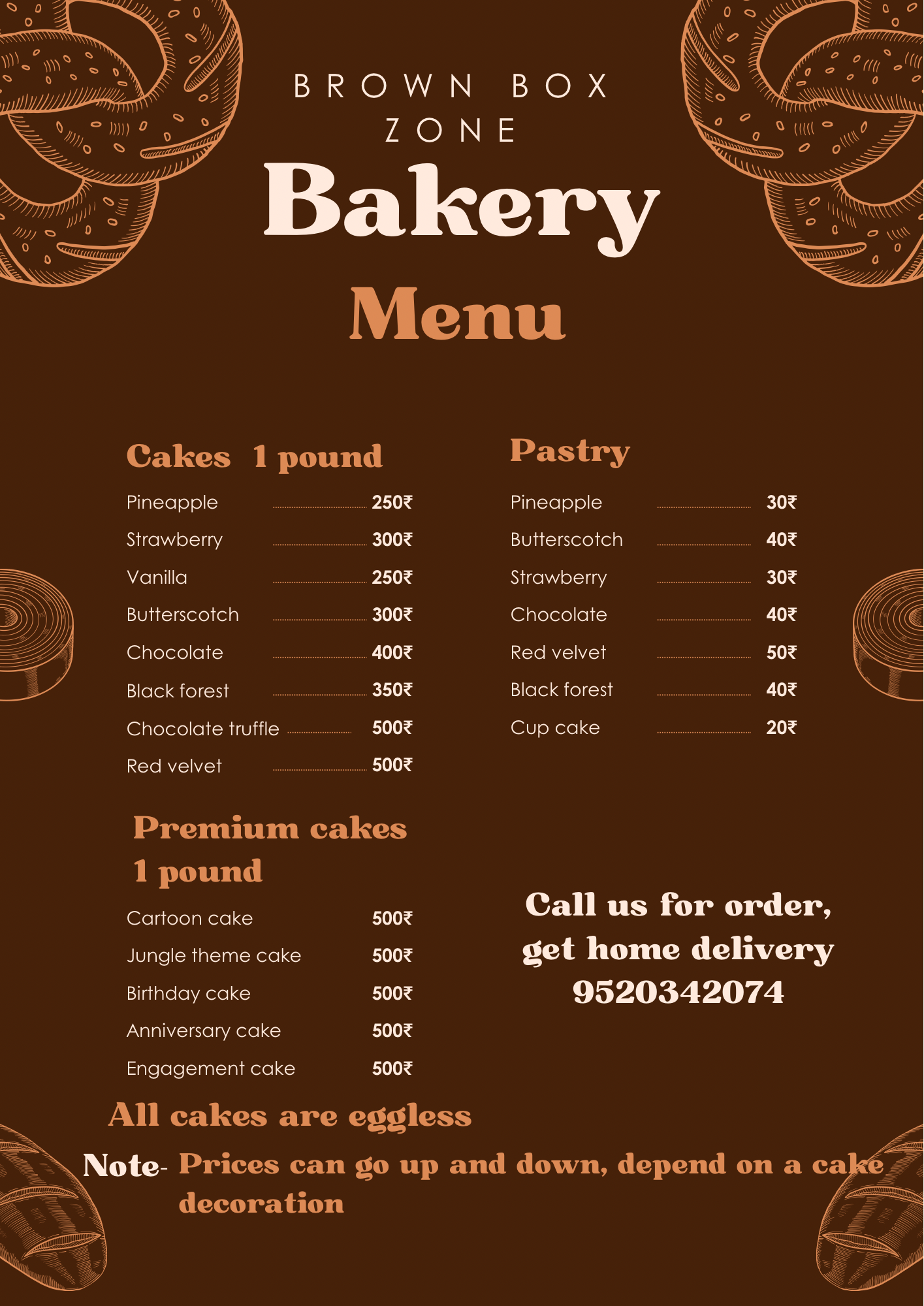 Brown Box Zone Cakes Menu